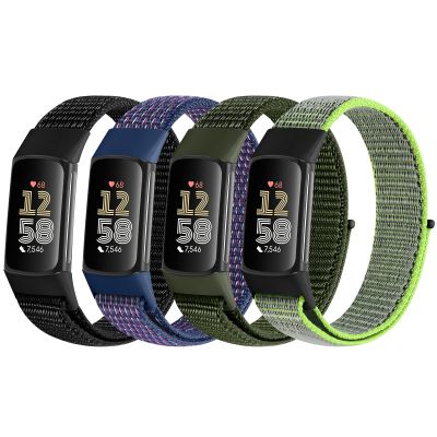 VNDAPT 4 Pack Nylon Watch Bands Compatible with Fitbit Charge 6/Fitbit Charge 5, Adjustable Breathable Replacement Nylon Wristband Fitbit Charge 5 Charge 6 Sport Strap for Women Men