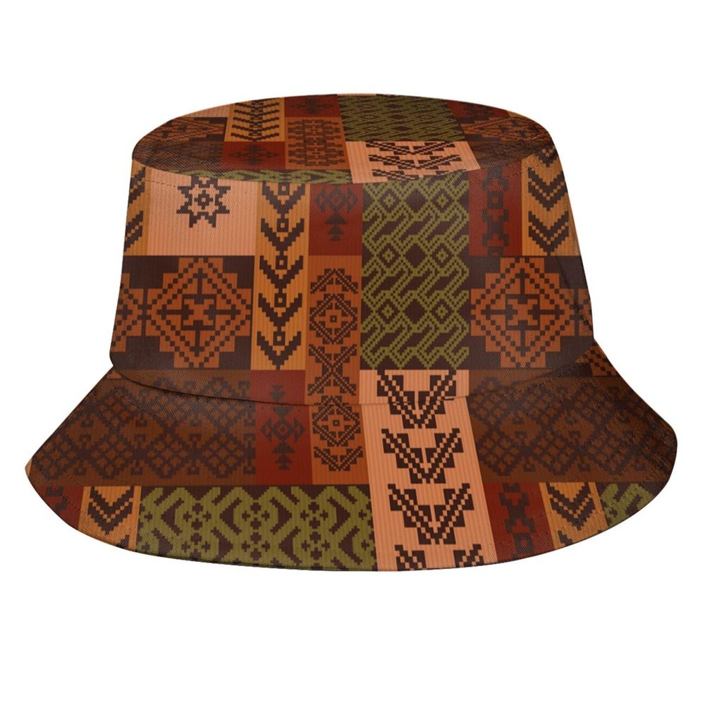 Bucket Hat Geometric in African Ethnic Style Fisherman Hat for Women Men, African Summer Outdoor Beach Hat Packable Sun Cap for Travel Hiking