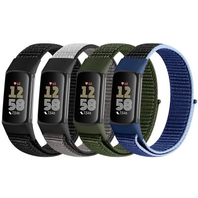 VNDAPT 4 Pack Nylon Watch Bands Compatible with Fitbit Charge 6/Fitbit Charge 5, Adjustable Breathable Replacement Nylon Wristband Fitbit Charge 5 Charge 6 Sport Strap for Women Men