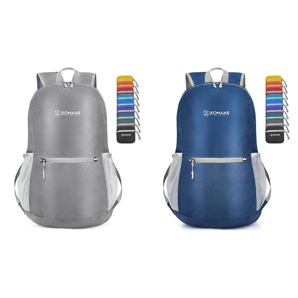 ZOMAKE 20L Ultra Lightweight Packable Backpacks for Hiking and Travel (Silver Gray and Navy Blue)