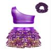 Jowowha Girls Sequins Latin Jazz Disco Ballet Dance Performance Dress Kids Crop Top with Tassel Tutu Skirt Tap Dancewear Purple 4 Years view 2