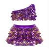 Jowowha Girls Sequins Latin Jazz Disco Ballet Dance Performance Dress Kids Crop Top with Tassel Tutu Skirt Tap Dancewear Purple 4 Years view 3
