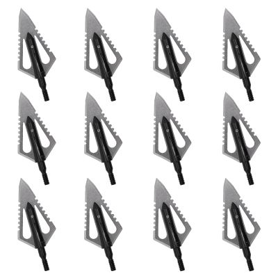 HANDBAIGE 12pack Hunting Broadhead Arrow Tips with 4 Blade Flat Broad Screw-in Arrow Head for Recurve Bow Archery (Type A,100grain)