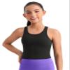 CRZ YOGA Girls Butterluxe Double Lined U Neck Crop Tank Tops - Dance Yoga Athletic Casual Racerback Tight Kids Teen Black X-Large view 1