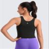 CRZ YOGA Girls Butterluxe Double Lined U Neck Crop Tank Tops - Dance Yoga Athletic Casual Racerback Tight Kids Teen Black X-Large view 2