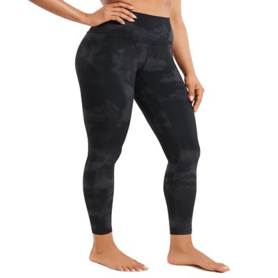 CRZ YOGA Brushed Naked Feeling Workout Leggings 25" - High Waisted Gym Compression Tummy Control Womens Yoga Pants Black Tie Dye Flowers Small