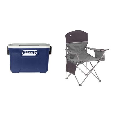 Coleman 316 Series 52-Quart Cooler Bundle with 4-Can Cooler Camping Chair, Grey/Black