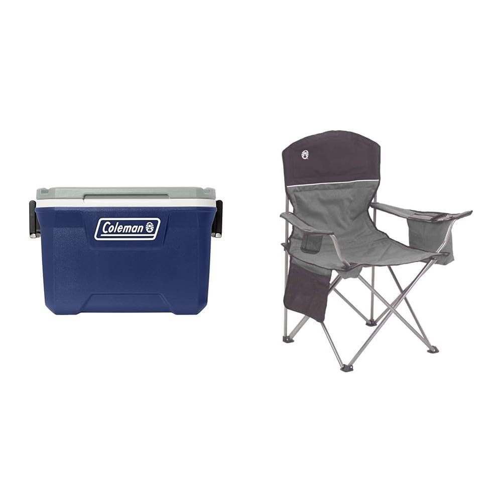 Coleman 316 Series 52-Quart Cooler Bundle with 4-Can Cooler Camping Chair, Grey/Black