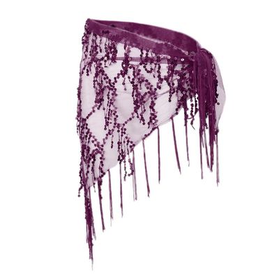 APLVFFZH Belly Triangle Dance Hip Scarf Wrap Waistband Skirt Sequin Tassel Dancewear, Purple, as described