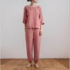 2 Piece Cotton Linen Outfit for Women Summer Casual Loose Solid Color Linen Sets 3/4 Sleeve Top Long Pants Suits view 2