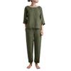 2 Piece Cotton Linen Outfit for Women Summer Casual Loose Solid Color Linen Sets 3/4 Sleeve Top Long Pants Suits view 1