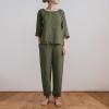 2 Piece Cotton Linen Outfit for Women Summer Casual Loose Solid Color Linen Sets 3/4 Sleeve Top Long Pants Suits view 2