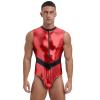 Freebily Men's Shiny Metallic Zipper Front Bodysuit Catsuits Astronaut Cosplay Role Play Costumes Red Large