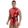 Freebily Men's Shiny Metallic Zipper Front Bodysuit Catsuits Astronaut Cosplay Role Play Costumes Red Large view 2