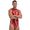 Freebily Men's Shiny Metallic Zipper Front Bodysuit Catsuits Astronaut Cosplay Role Play Costumes Red Large view 3