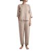2 Piece Cotton Linen Outfit for Women Summer Casual Loose Solid Color Linen Sets 3/4 Sleeve Top Long Pants Suits