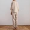 2 Piece Cotton Linen Outfit for Women Summer Casual Loose Solid Color Linen Sets 3/4 Sleeve Top Long Pants Suits view 4