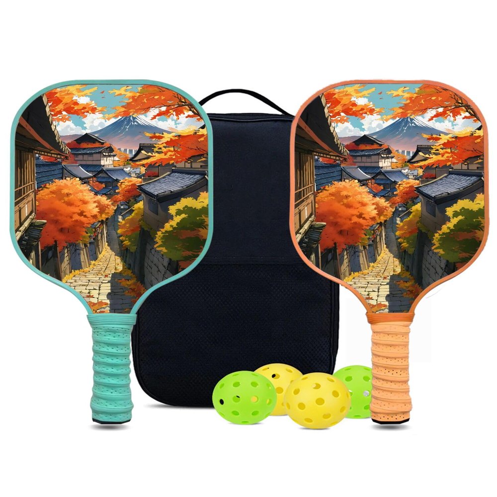 KUAVETO Pickleball Paddles Set, All The DIY Fun You can Have with Landscape-AM101 Pattern Custom Made Honeycomb Polymer Core- Includes 2 Paddles, 4 Balls, and a Carry Bag