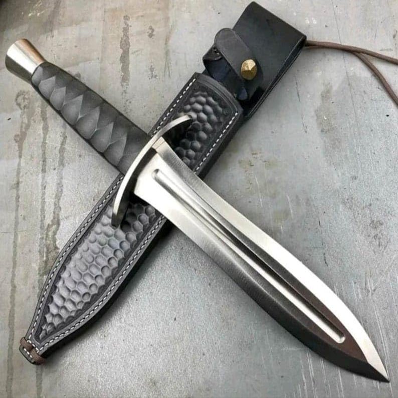 Blade Frenzy Hunting Dagger Knife, Fixed Blade, D2 Steel, Micarta Handle, Black Leather Sheath, Large, USA, Knife
