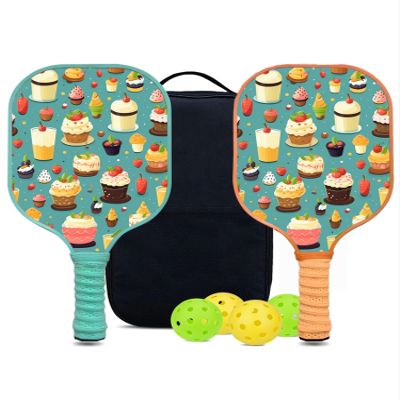 KUAVETO Pickleball Paddles Set, All The DIY Fun You can Have with Cake-AN13 Pattern Custom Made Honeycomb Polymer Core- Includes 2 Paddles, 4 Balls, and a Carry Bag