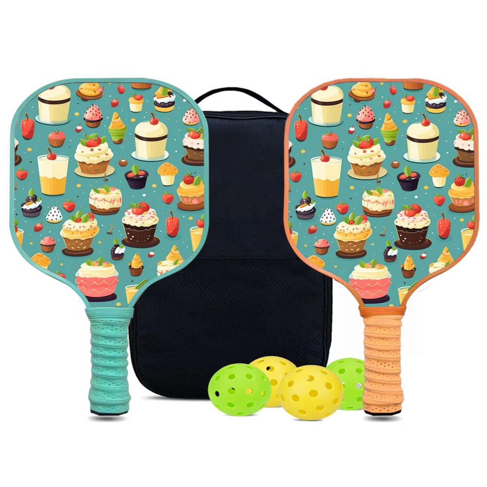 KUAVETO Pickleball Paddles Set, All The DIY Fun You can Have with Cake-AN13 Pattern Custom Made Honeycomb Polymer Core- Includes 2 Paddles, 4 Balls, and a Carry Bag