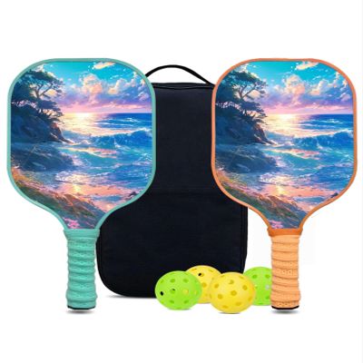KUAVETO Pickleball Paddles Set, All The DIY Fun You can Have with Beach-AM206 Pattern Custom Made Honeycomb Polymer Core- Includes 2 Paddles, 4 Balls, and a Carry Bag