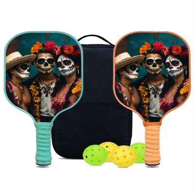 KUAVETO Pickleball Paddles Set, All The DIY Fun You can Have with Skull-AM313 Pattern Custom Made Honeycomb Polymer Core- Includes 2 Paddles, 4 Balls, and a Carry Bag