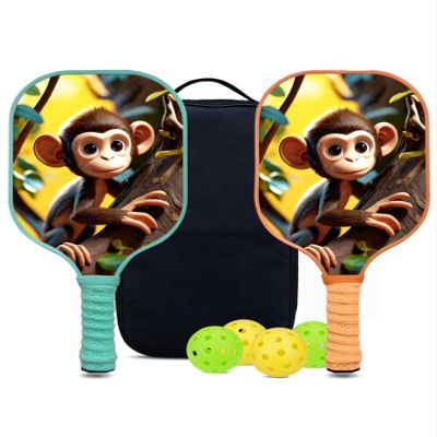 KUAVETO Pickleball Paddles Set, All The DIY Fun You can Have with Monkey-AM2 Pattern Custom Made Honeycomb Polymer Core- Includes 2 Paddles, 4 Balls, and a Carry Bag