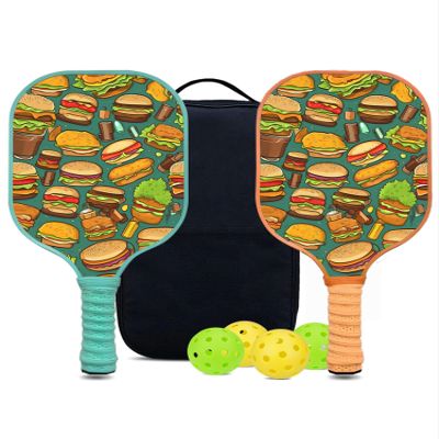 KUAVETO Pickleball Paddles Set, All The DIY Fun You can Have with Burger-AN0 Pattern Custom Made Honeycomb Polymer Core- Includes 2 Paddles, 4 Balls, and a Carry Bag