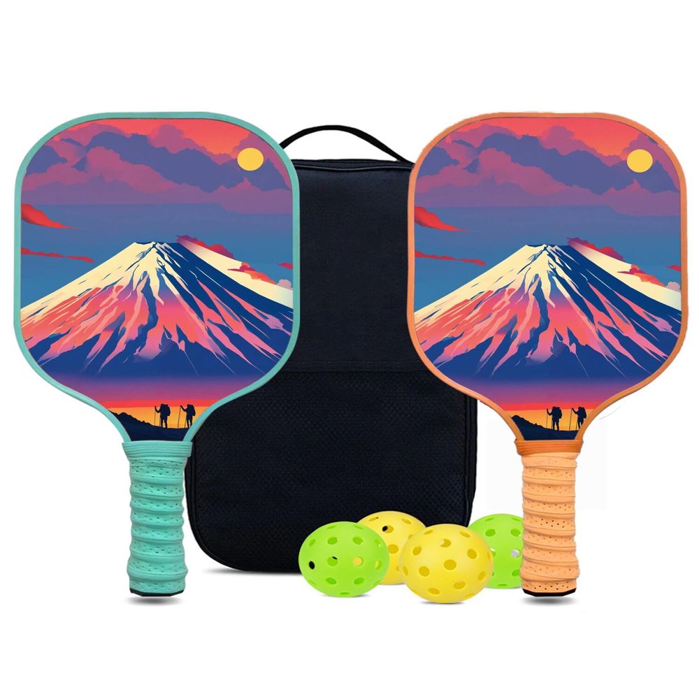 KUAVETO Pickleball Paddles Set, All The DIY Fun You can Have with Mountain-AM56 Pattern Custom Made Honeycomb Polymer Core- Includes 2 Paddles, 4 Balls, and a Carry Bag