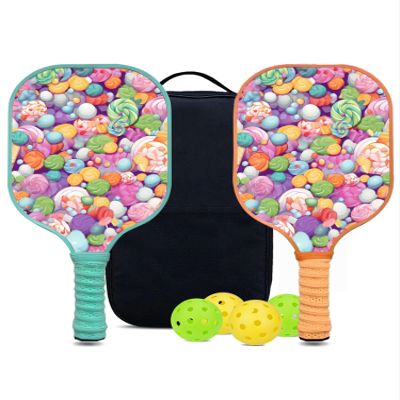 KUAVETO Pickleball Paddles Set, All The DIY Fun You can Have with Candy-AN12 Pattern Custom Made Honeycomb Polymer Core- Includes 2 Paddles, 4 Balls, and a Carry Bag