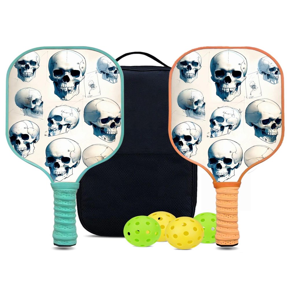 KUAVETO Pickleball Paddles Set, All The DIY Fun You can Have with Skull-AM361 Pattern Custom Made Honeycomb Polymer Core- Includes 2 Paddles, 4 Balls, and a Carry Bag