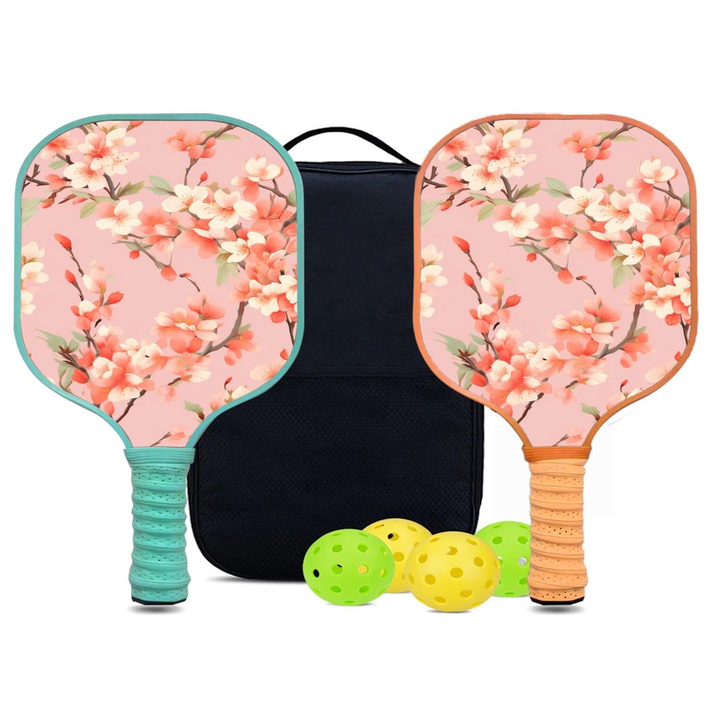 KUAVETO Pickleball Paddles Set, All The DIY Fun You can Have with Flower-AN69 Pattern Custom Made Honeycomb Polymer Core- Includes 2 Paddles, 4 Balls, and a Carry Bag