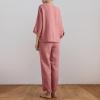 2 Piece Cotton Linen Outfit for Women Summer Casual Loose Solid Color Linen Sets 3/4 Sleeve Top Long Pants Suits view 3
