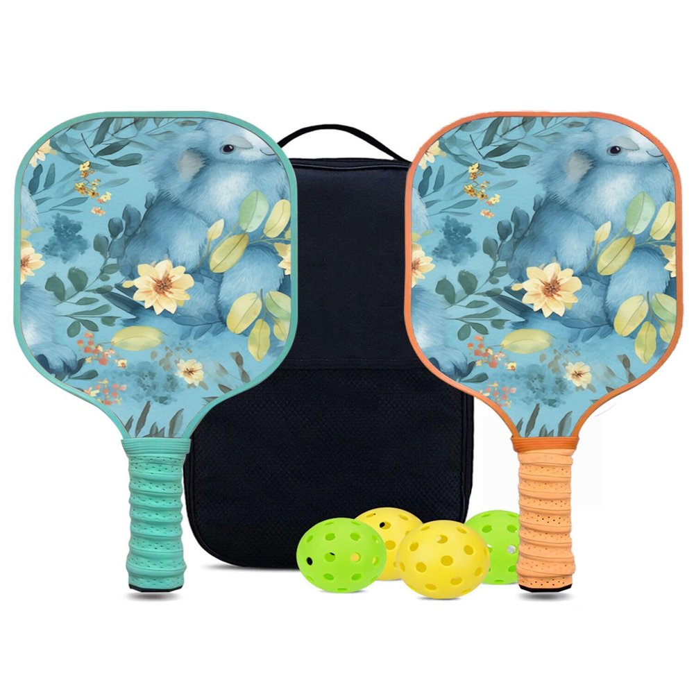 KUAVETO Pickleball Paddles Set, All The DIY Fun You can Have with Koala-AN4 Pattern Custom Made Honeycomb Polymer Core- Includes 2 Paddles, 4 Balls, and a Carry Bag