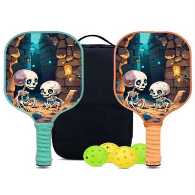 KUAVETO Pickleball Paddles Set, All The DIY Fun You can Have with Skull-AM126 Pattern Custom Made Honeycomb Polymer Core- Includes 2 Paddles, 4 Balls, and a Carry Bag