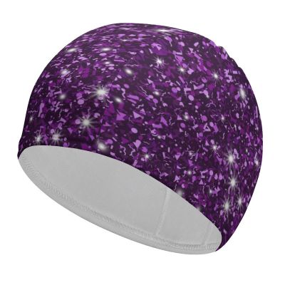 Waterproof Comfy Bathing Cap, High Elasticity Swimming Cap for Women Men Adults Boys Girls Compatible with Beautiful Dark Purple Bling Glitter Sparkles Pattern