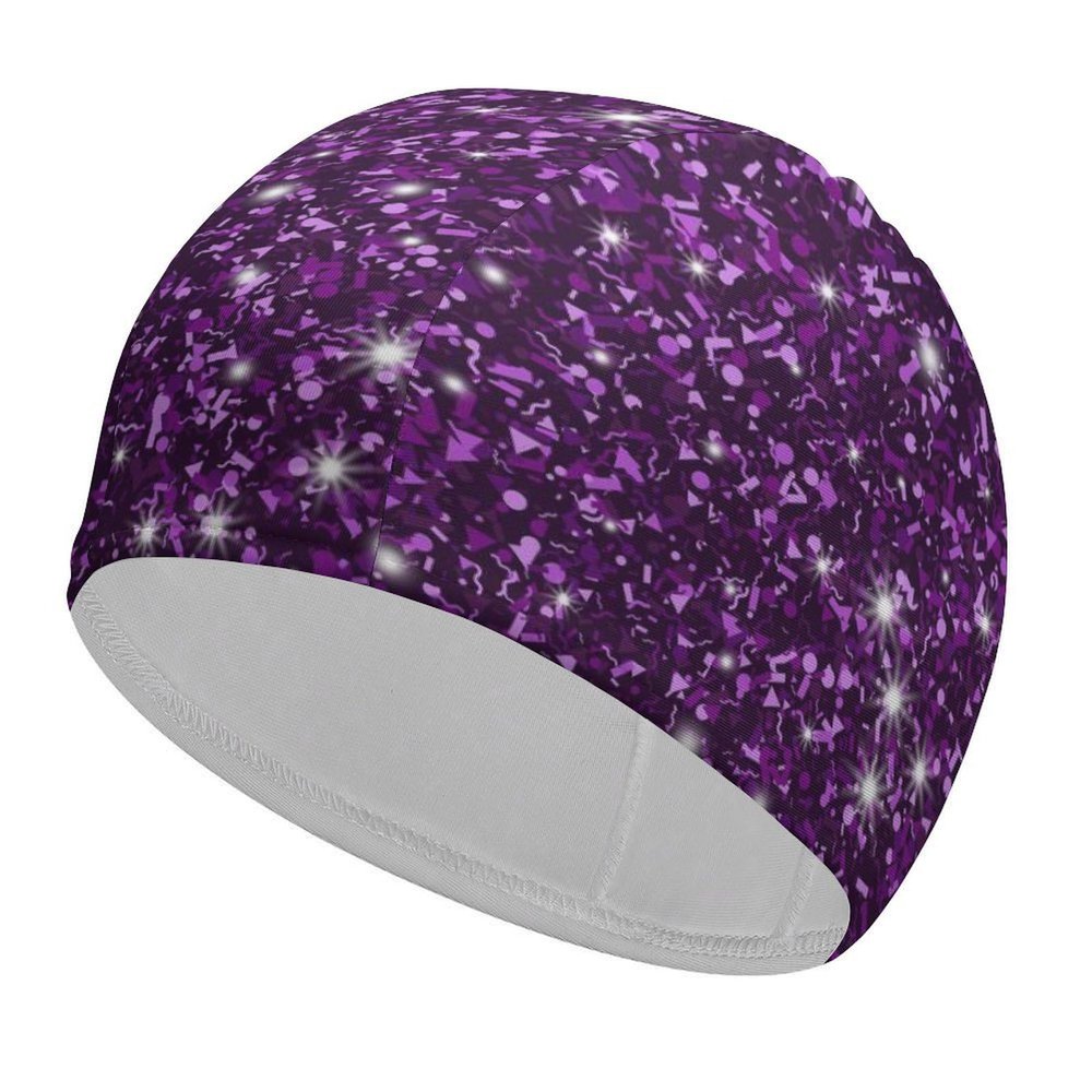 Waterproof Comfy Bathing Cap, High Elasticity Swimming Cap for Women Men Adults Boys Girls Compatible with Beautiful Dark Purple Bling Glitter Sparkles Pattern