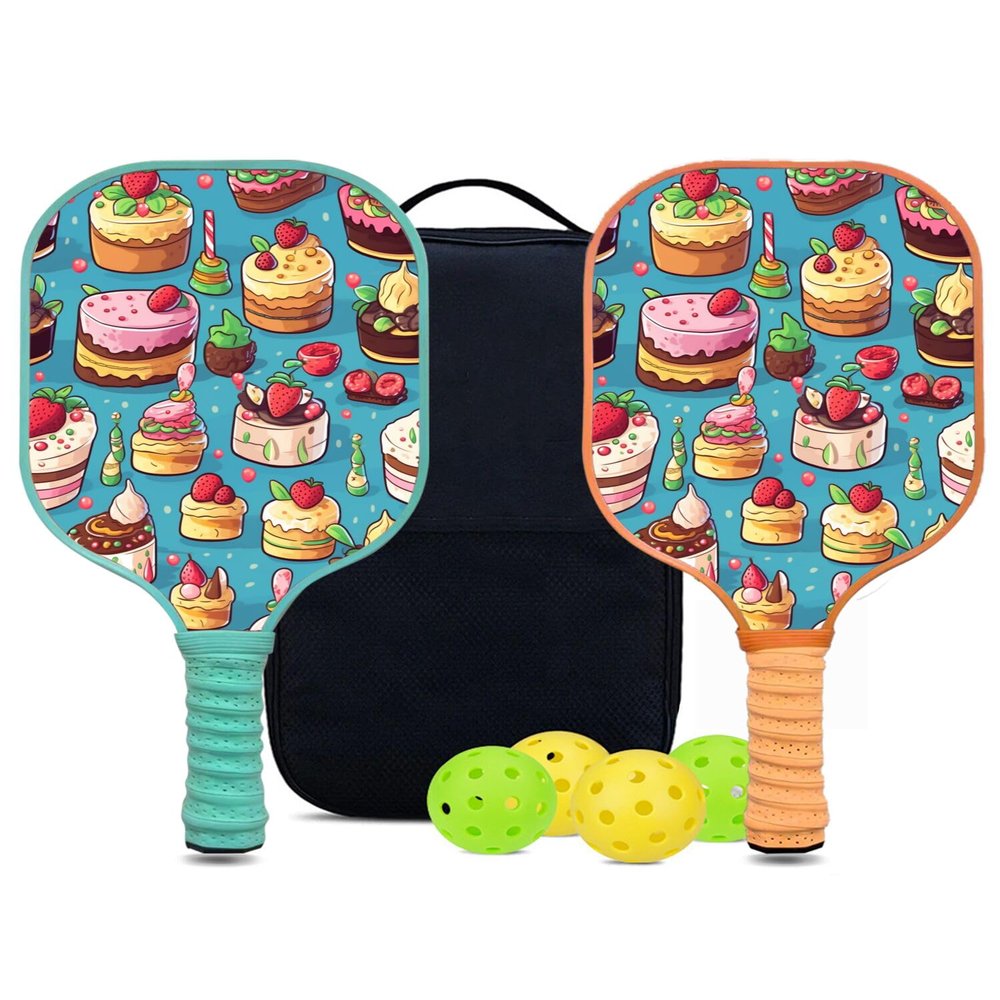 KUAVETO Pickleball Paddles Set, All The DIY Fun You can Have with Cake-AN26 Pattern Custom Made Honeycomb Polymer Core- Includes 2 Paddles, 4 Balls, and a Carry Bag