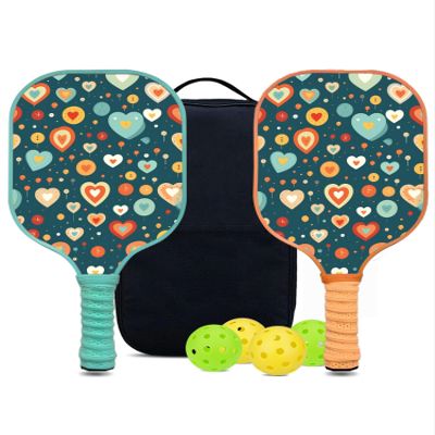 KUAVETO Pickleball Paddles Set, All The DIY Fun You can Have with Colorful Hearts-AN19 Pattern Custom Made Honeycomb Polymer Core- Includes 2 Paddles, 4 Balls, and a Carry Bag