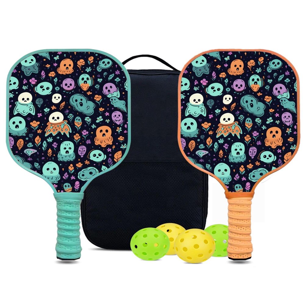 KUAVETO Pickleball Paddles Set, All The DIY Fun You can Have with Ghosts-AN5 Pattern Custom Made Honeycomb Polymer Core- Includes 2 Paddles, 4 Balls, and a Carry Bag