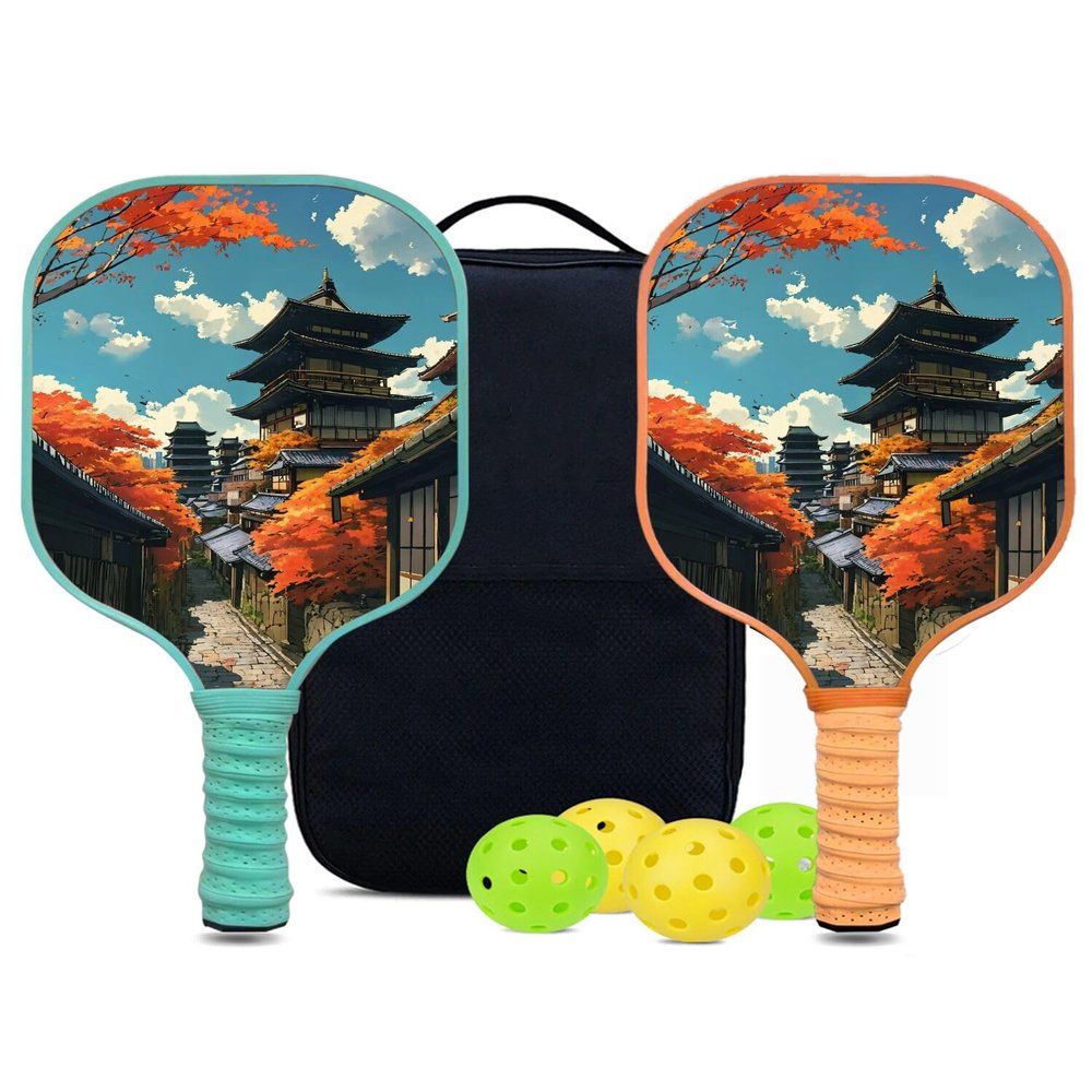 KUAVETO Pickleball Paddles Set, All The DIY Fun You can Have with Landscape-AM95 Pattern Custom Made Honeycomb Polymer Core- Includes 2 Paddles, 4 Balls, and a Carry Bag