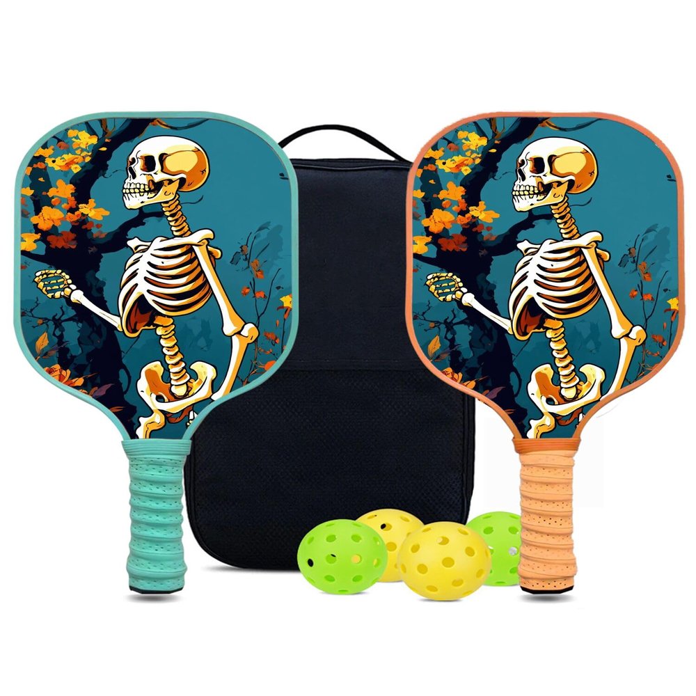 KUAVETO Pickleball Paddles Set, All The DIY Fun You can Have with Skull-AM265 Pattern Custom Made Honeycomb Polymer Core- Includes 2 Paddles, 4 Balls, and a Carry Bag
