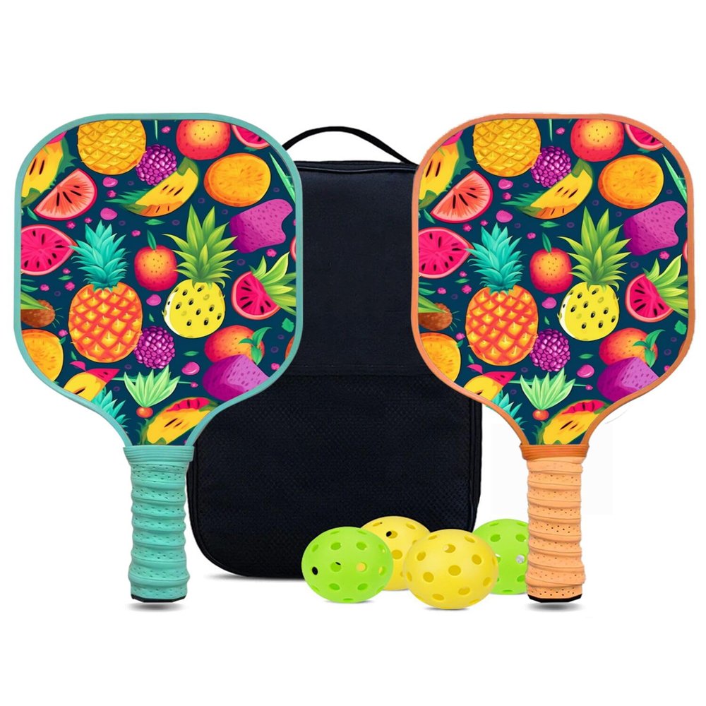 KUAVETO Pickleball Paddles Set, All The DIY Fun You can Have with Fruit-AN22 Pattern Custom Made Honeycomb Polymer Core- Includes 2 Paddles, 4 Balls, and a Carry Bag