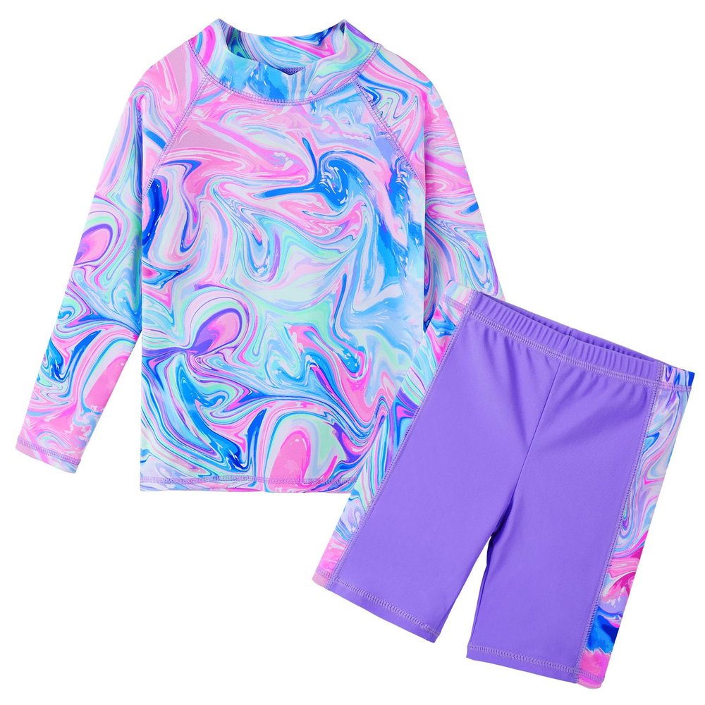 TFJH E Long Sleeve Swimsuits for Girls 2PCS Rash Guard Sunsuits UPF 50+ Bathing Suits Purple Agate 152/158