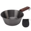 Camping Frying Pan, 2000ML Stainless Steel Grilling Pan with Wood Handle Portable Skillet for Camping Indoor Outdoor Cooking (Black) view 1