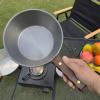 Camping Frying Pan, 2000ML Stainless Steel Grilling Pan with Wood Handle Portable Skillet for Camping Indoor Outdoor Cooking (Black) view 3