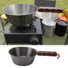 Camping Frying Pan, 2000ML Stainless Steel Grilling Pan with Wood Handle Portable Skillet for Camping Indoor Outdoor Cooking (Black) view 4