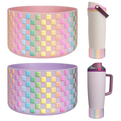 HEYSKAY 2PCS Silicone Boot Compatible with Owala 30oz & 40oz FreeSip Sway and 40oz Tumbler, Anti-Slip Bottom Boot Water Bottle Protective Sleeve(Colorful-lattice Orchid/Pink Dusk)