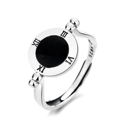 KUAIOUU Jewelry Women's Ring Sterling Silver Women's Vintage Roman Numeral Disc Design Opening Adjustable Ring